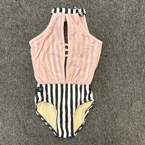 Pink and Black Striped Dance Leotard- Kandi Kouture CXL
